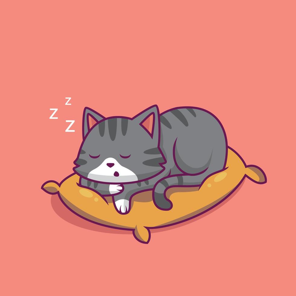 lindo gato durmiendo en la almohada ilustración de dibujos animados vector