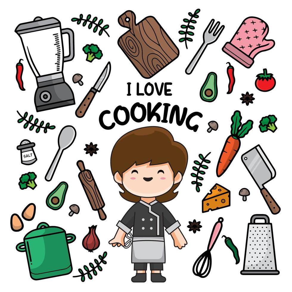 I love cooking doodle vector