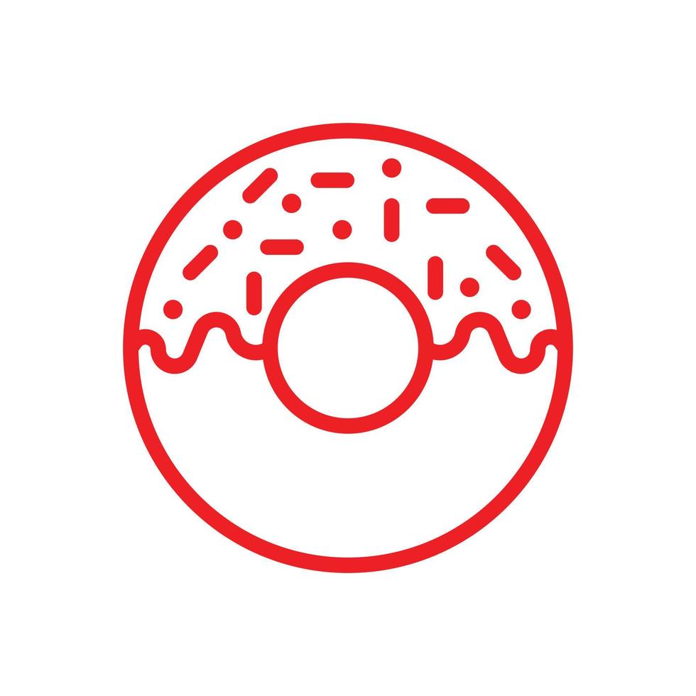 eps10 red vector donut line art icon isolated on white background. glazed cake outline symbol in a simple flat trendy modern style for your web site design, logo, pictogram, and mobile application