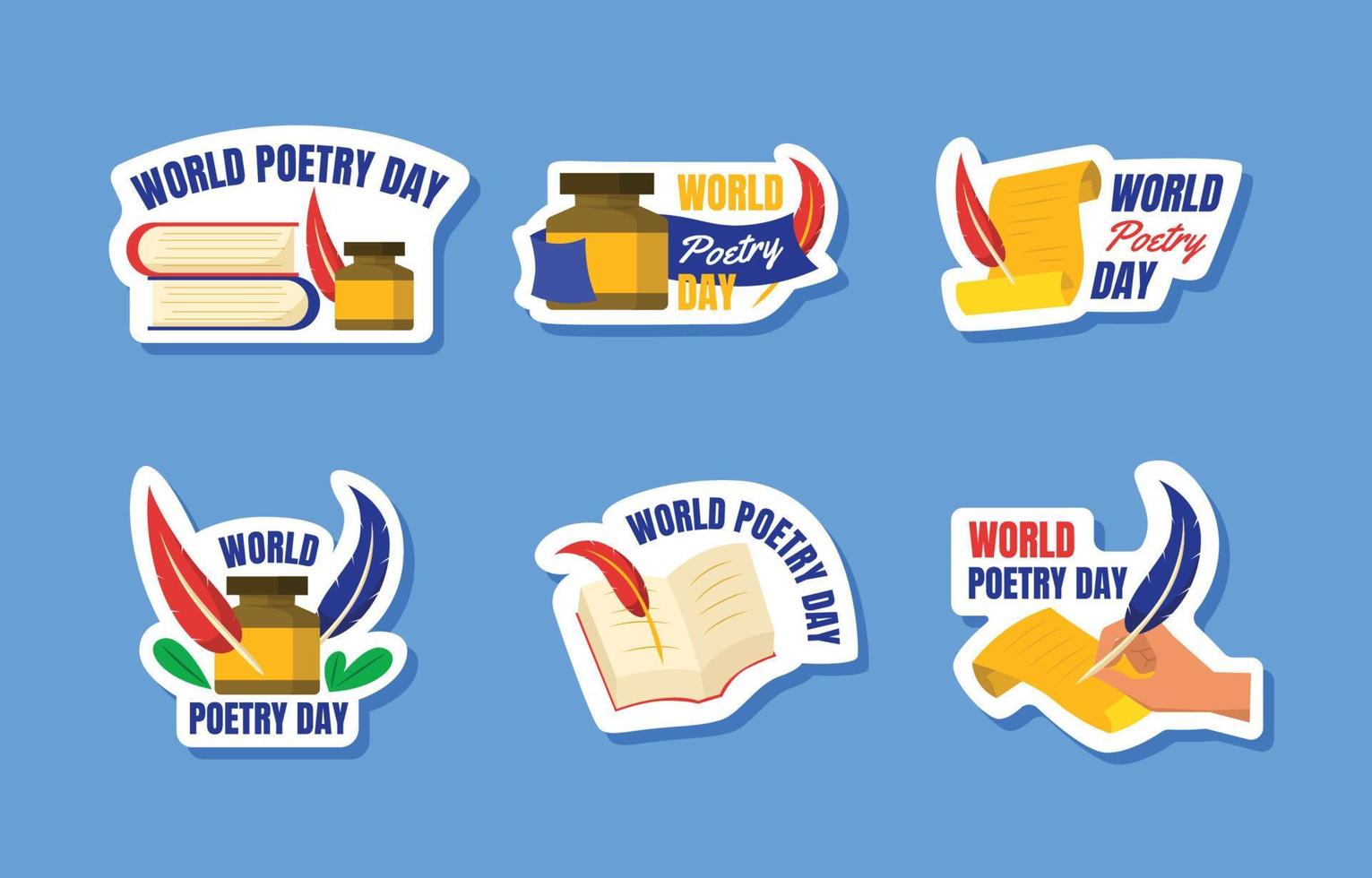 World Poetry Day Sticker Set vector
