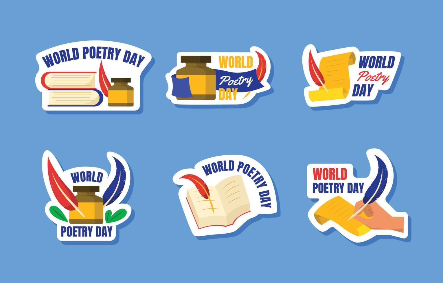 World Poetry Day Sticker Set vector