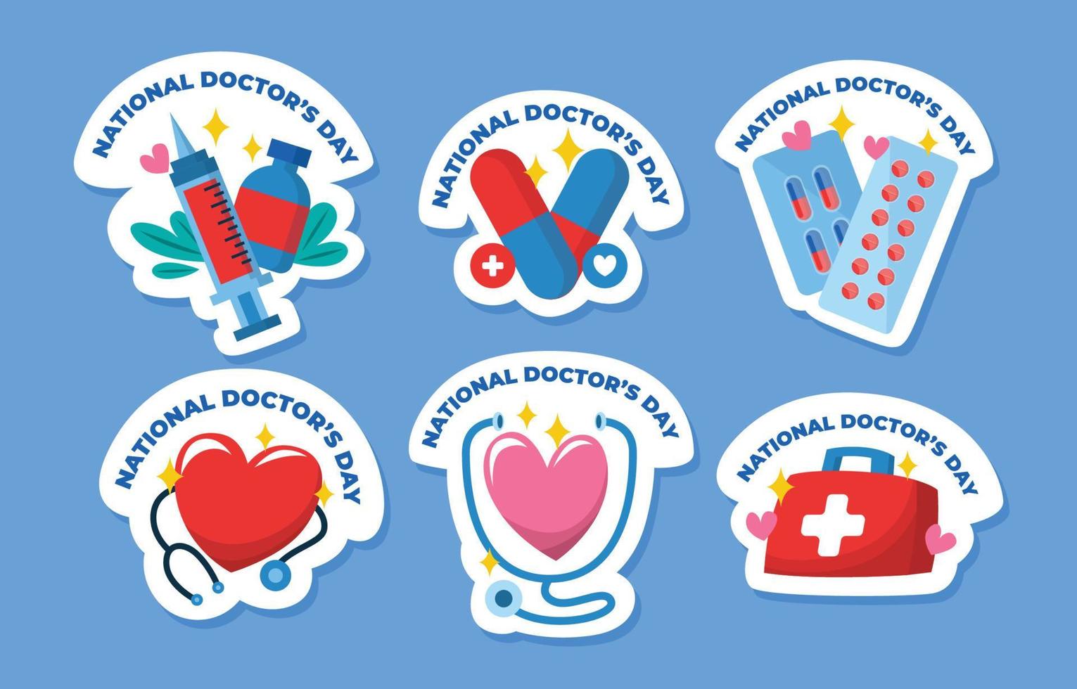 National Doctor Day Sticker Set vector
