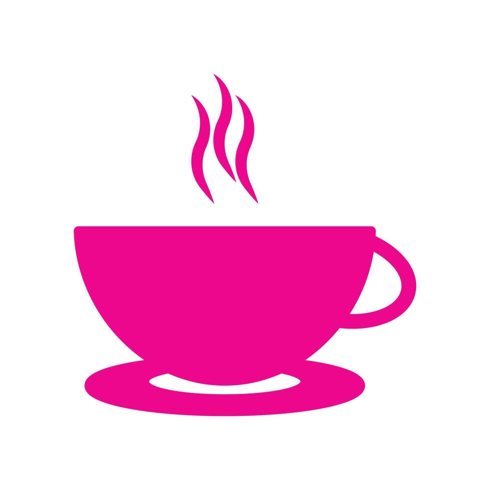 eps10 pink vector coffee cup with hot steam or smoke icon isolated on white background. tea cup solid symbol in a simple flat trendy style for your web site design, logo, and mobile application