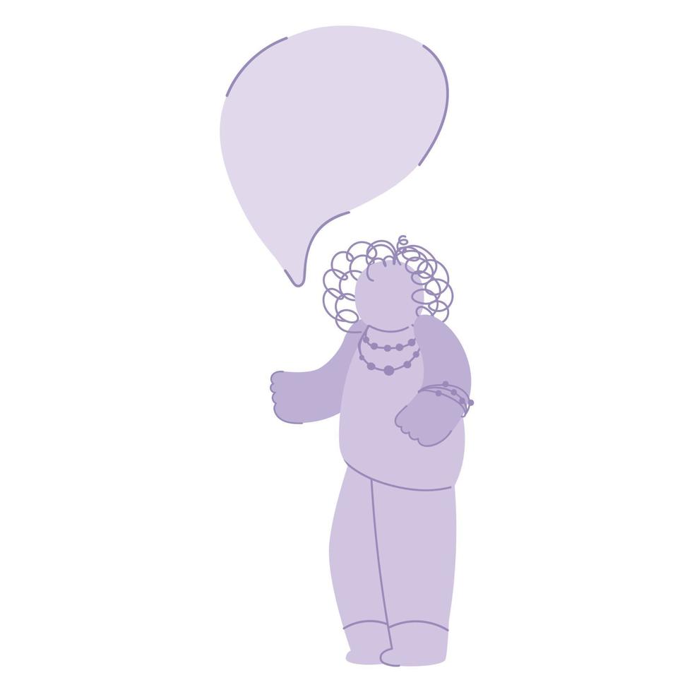 Woman with speech bubble for your text.  unusual talking, protesting woman. Attractive overweight lady. Female cartoon character. Body positive. Plus size woman vector