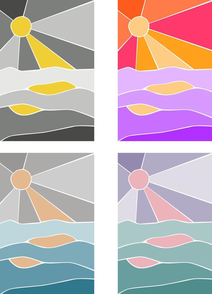 fondo colorido del paisaje abstracto. mar. conjunto de carteles de arte de efecto de vidrieras de ilustración vectorial vector