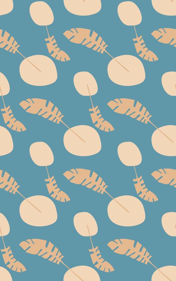 Abstract seamless pattern of tropical leaves and blotches. Floral and geometric background with palm leaves. Hand drawn natural vector illustration