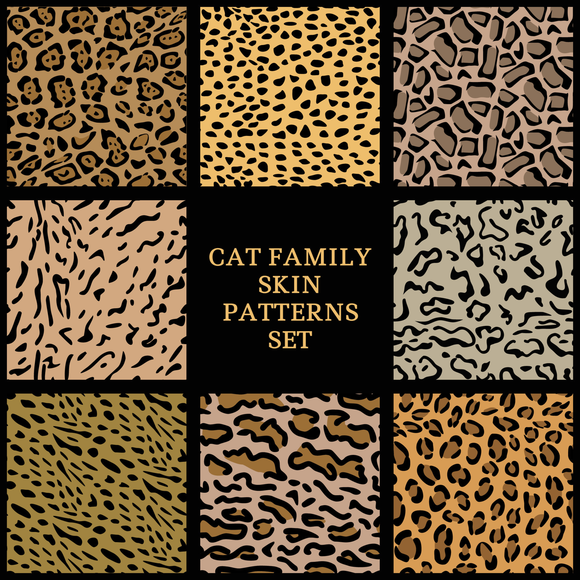 Cat family skin patterns set, animals skin pattern vector illustration  9473061 Vector Art at Vecteezy