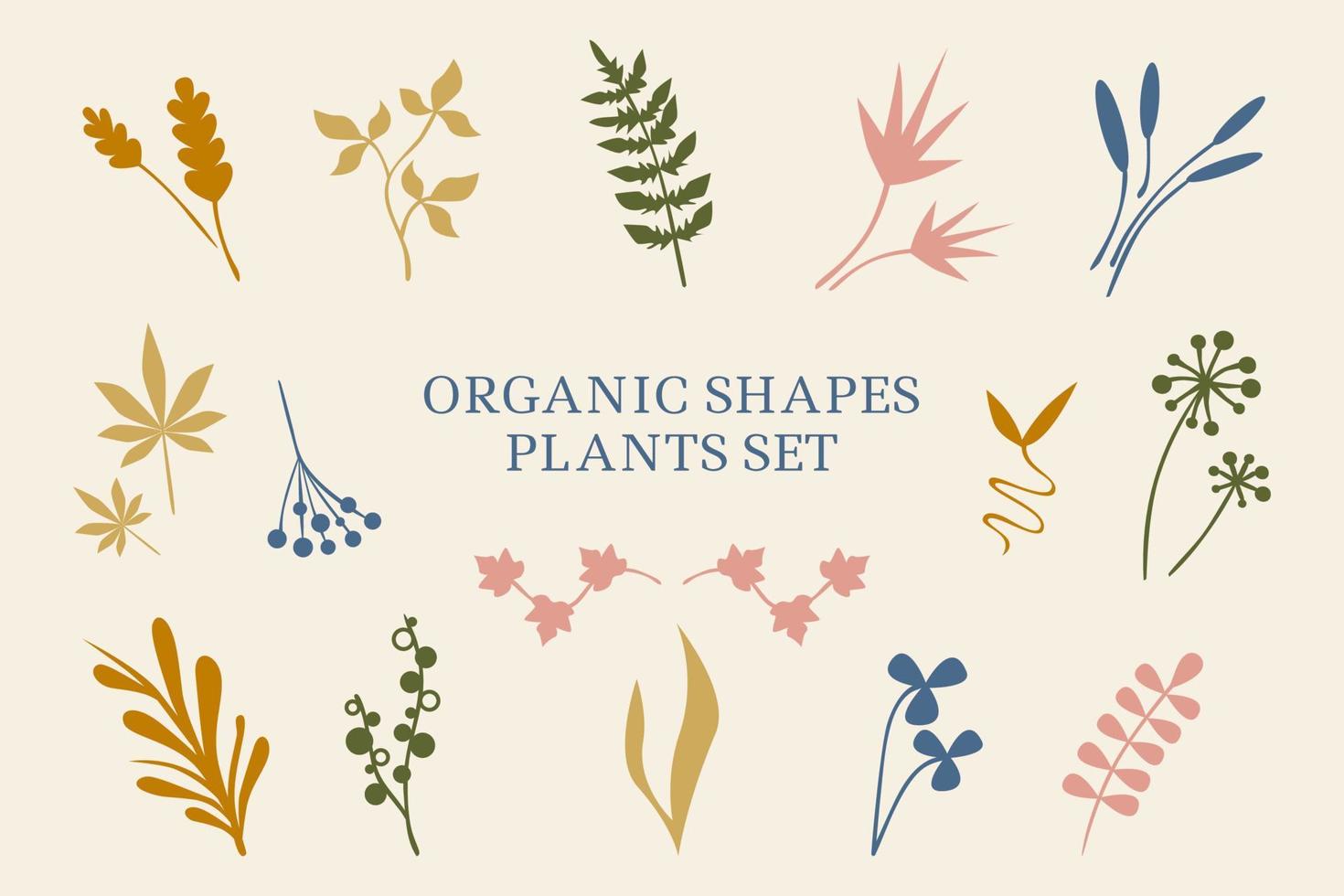 conjunto de plantas abstractas, hojas, formas orgánicas. diseño minimalista dibujado a mano para banner, portada, papel tapiz, textil, decoración de fondo de historias. ilustración vectorial vector