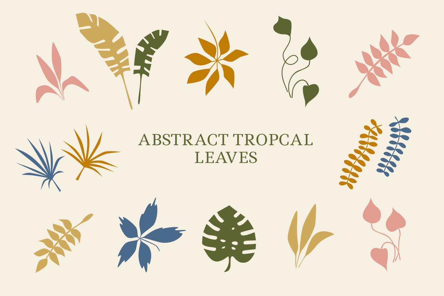 plantas tropicales, hojas. objetos de la naturaleza de verano. selva, estilo moderno y moderno. establecer elementos para el diseño de la ilustración de vector de tarjeta, cartel y banner
