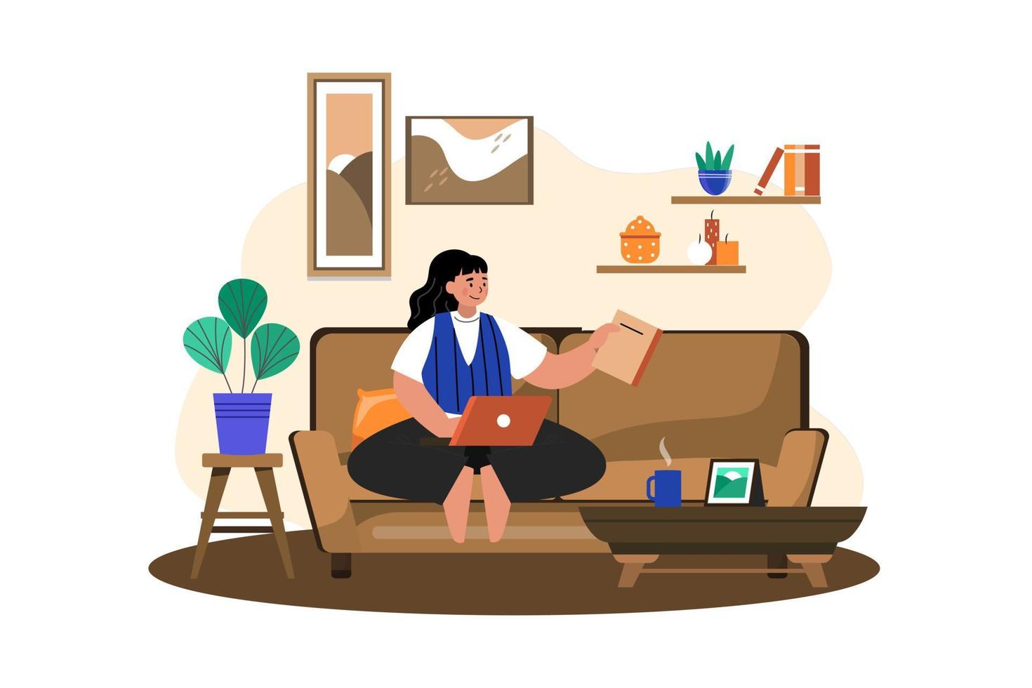 Women Working Remotely at home vector