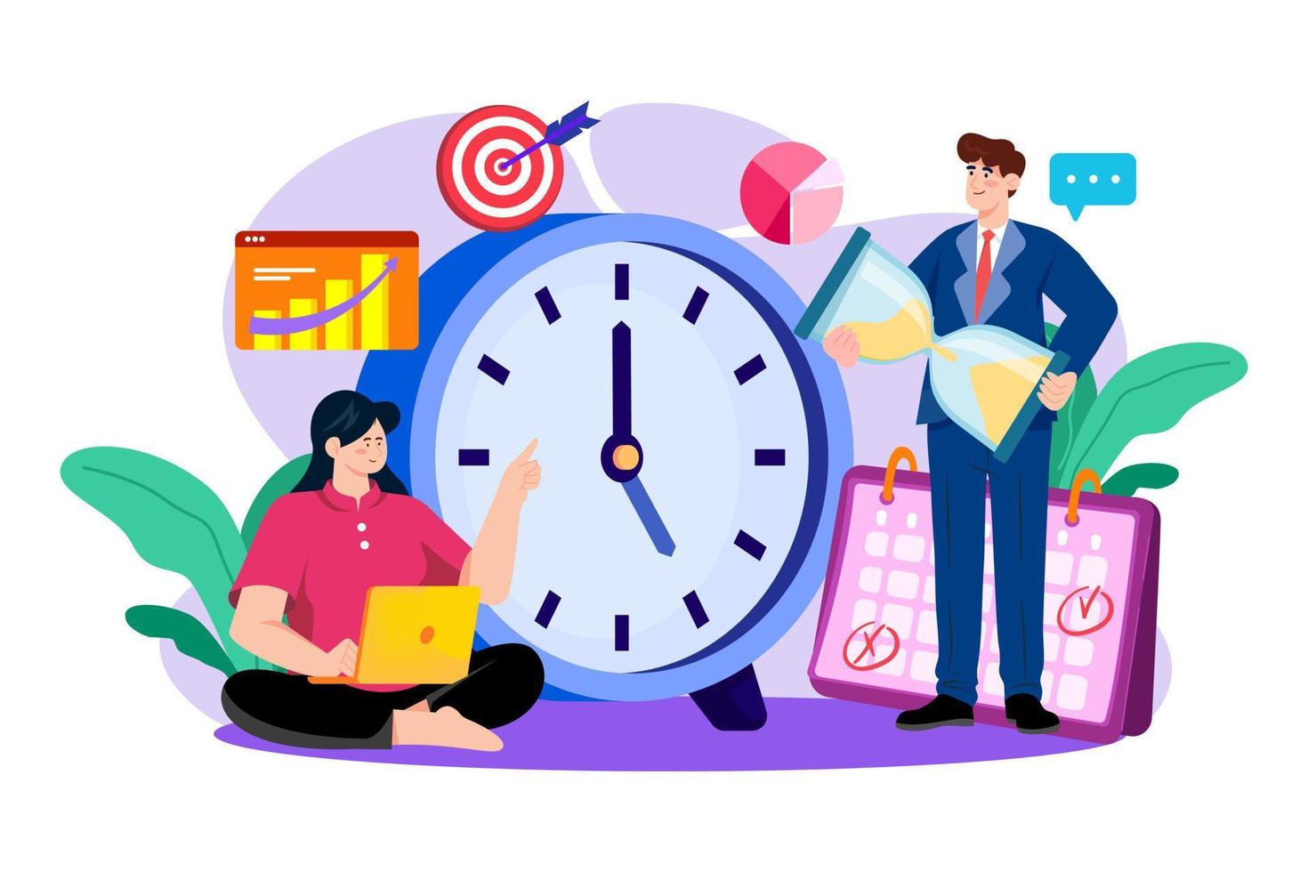 Business team managing time vector