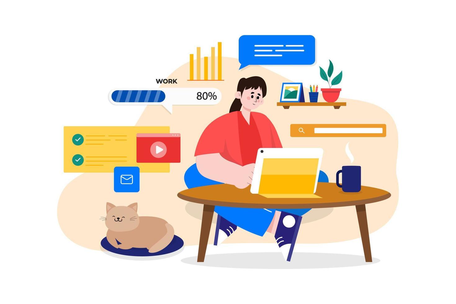 Woman working at home vector