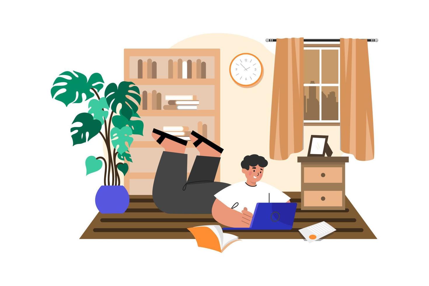 Freelancer doing work from home vector