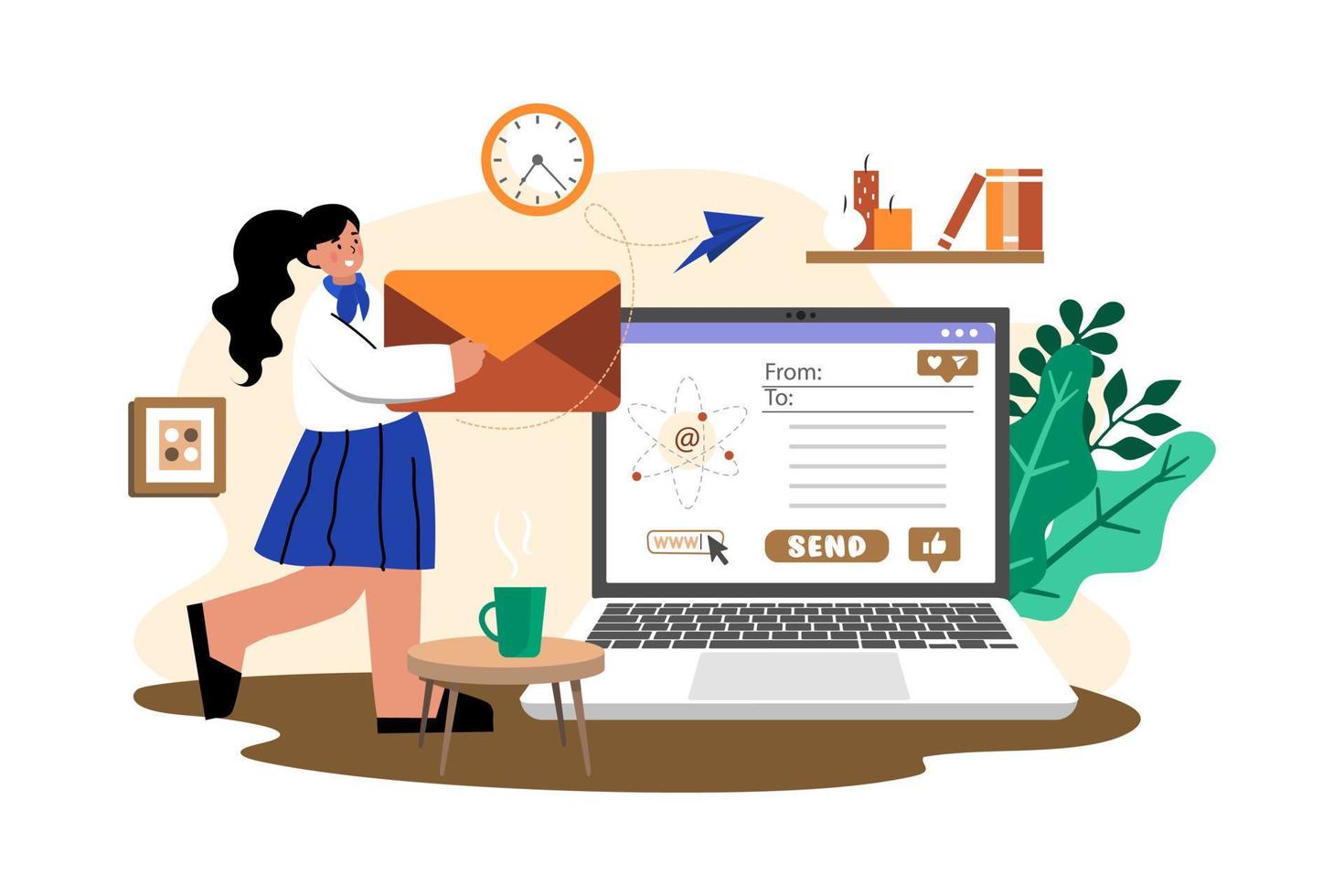 Marketing employee sending marketing mail from home vector
