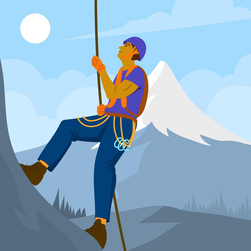 personaje de escalada en montaña vector