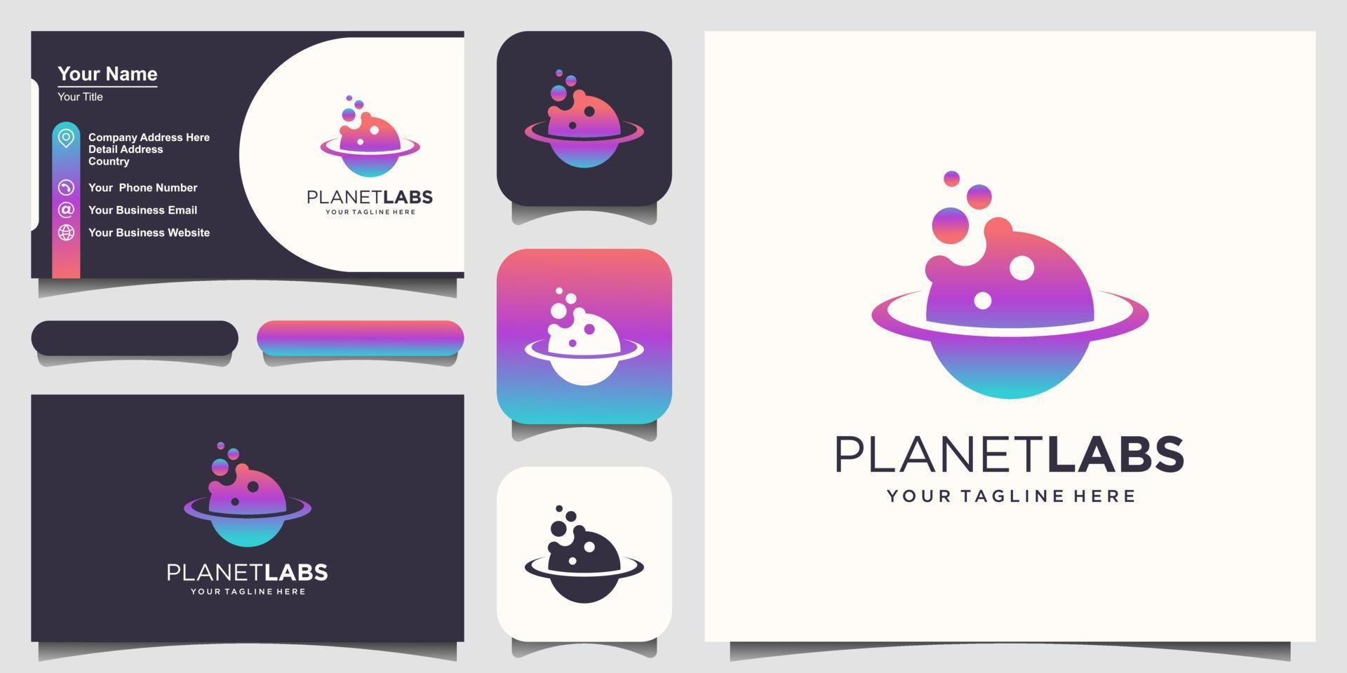 planet Lab Logo designs Template. circle molecule combined with planet sign. vector