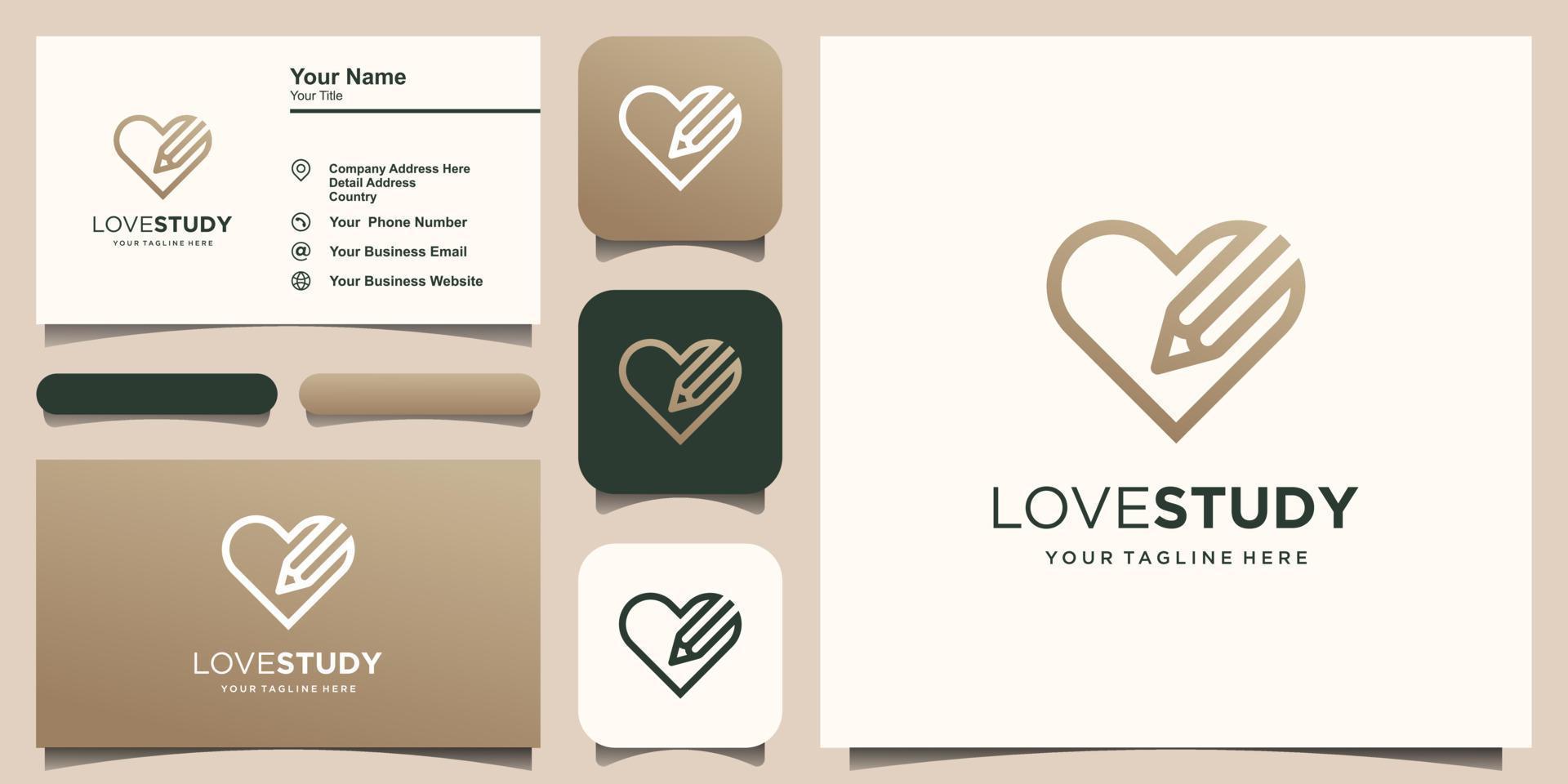 love study Logo designs Template. pencil combined with heart line art style. vector