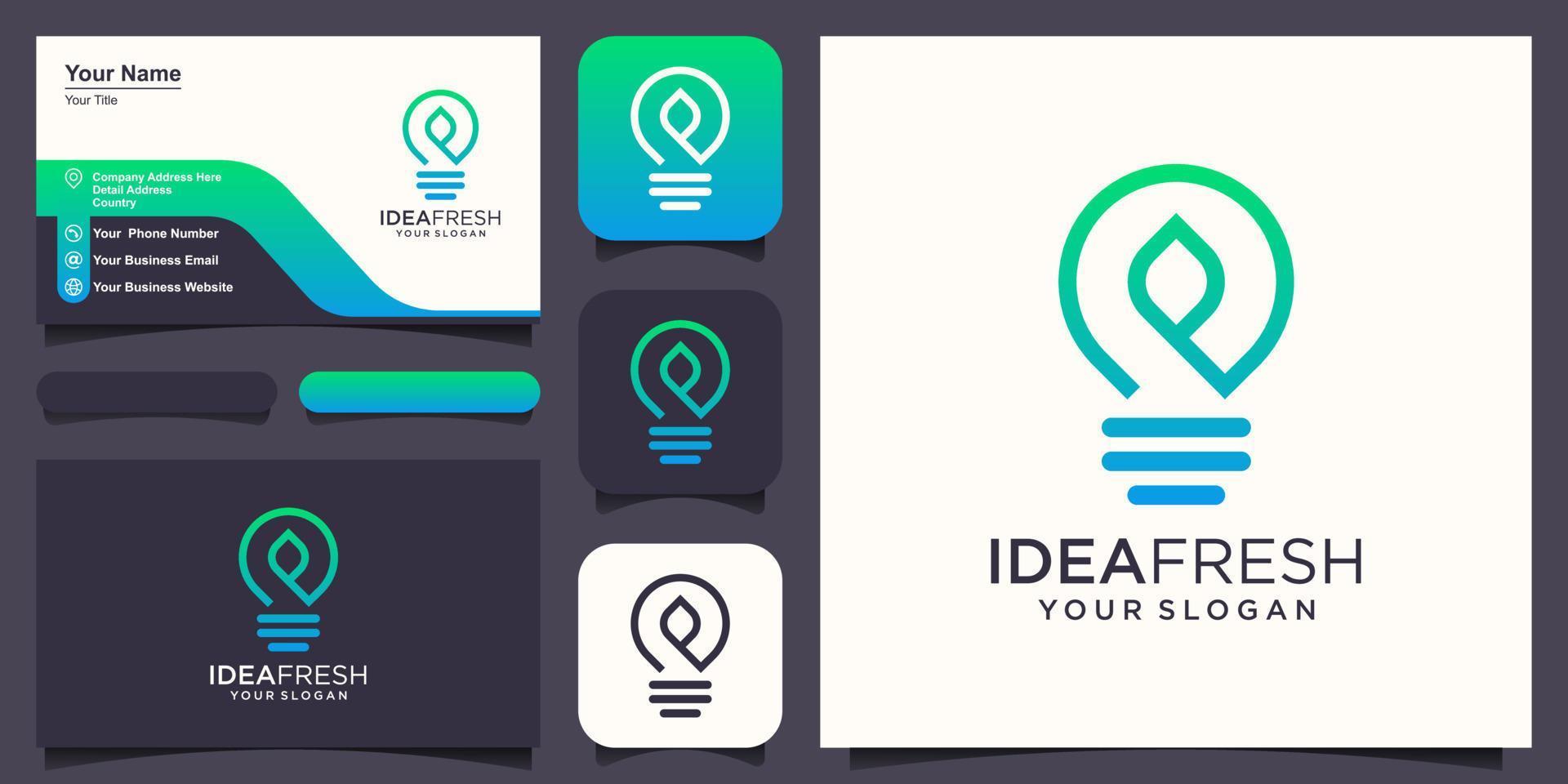 Bulb lamp combine with leaf logo and business card design vector. vector