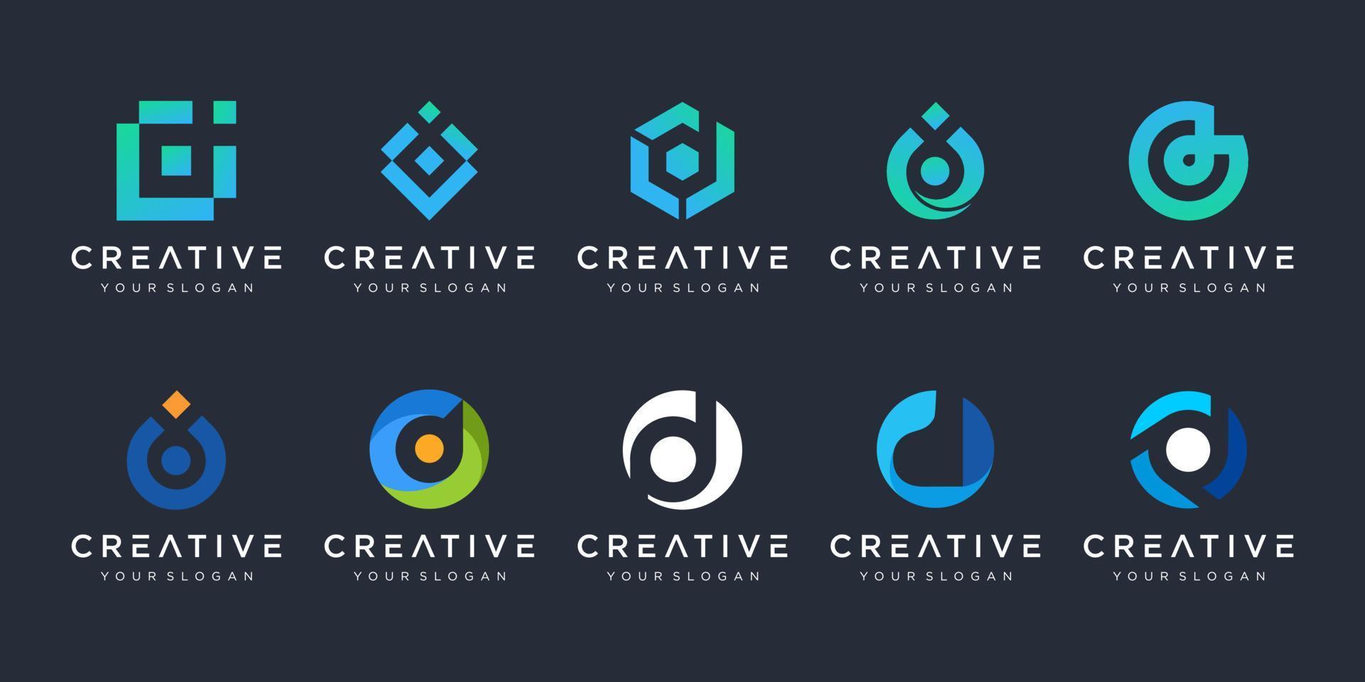 Set of monogram letter D logo design template. icons for business of technology, digital, simple. vector