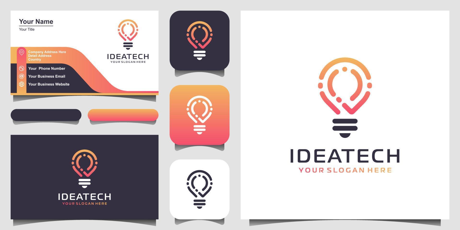 creative bulb tech logo and business card design. Idea creative light bulb with technology concept . Bulb digital logo technology Idea vector