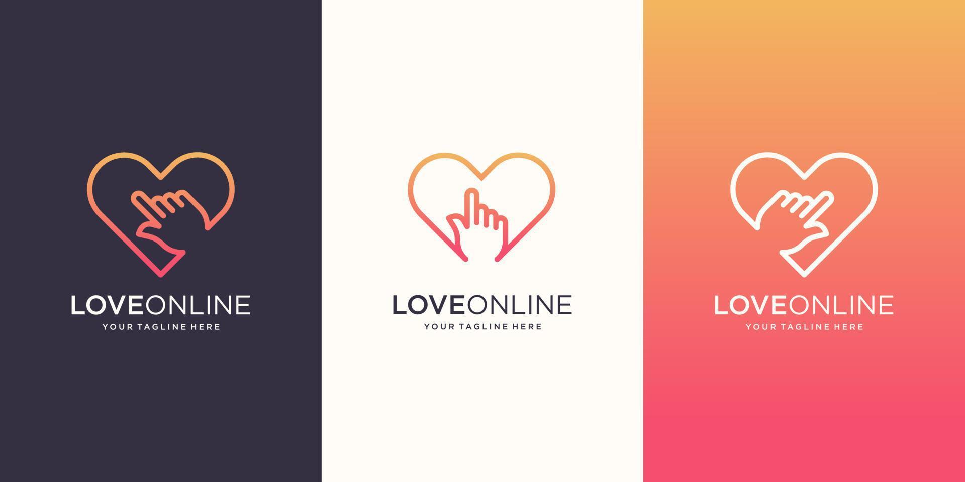 Love Online Logo designs Template. cursor finger combined with heart line art. vector