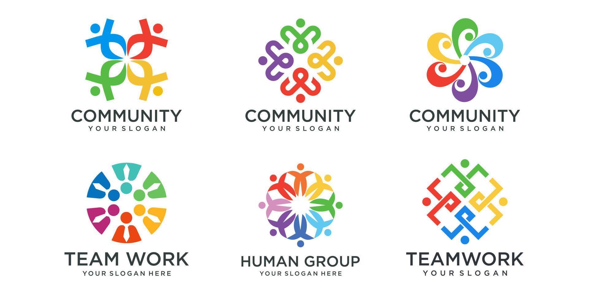 Business People Together logo icon set. logo template can represent unity and solidarity in group vector