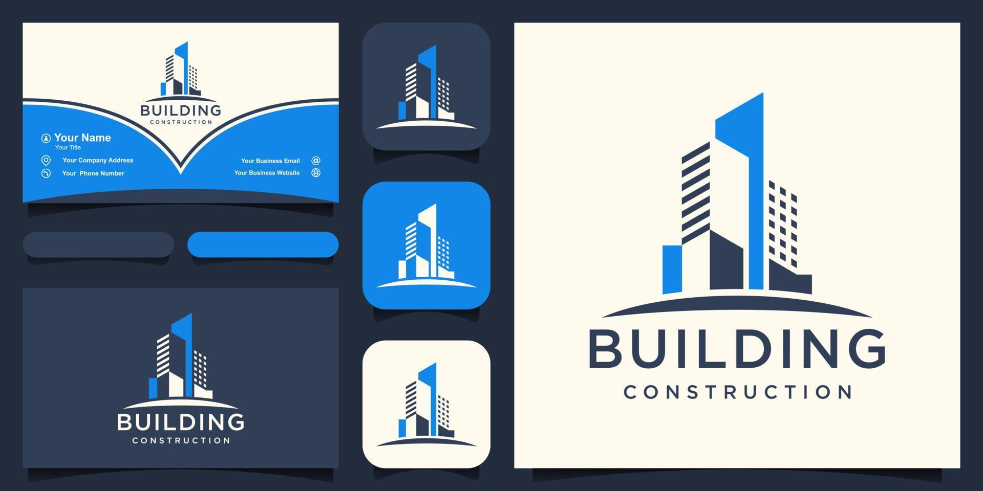 logotipo de construcción de edificios abstractos y vector de diseño de tarjetas de visita.