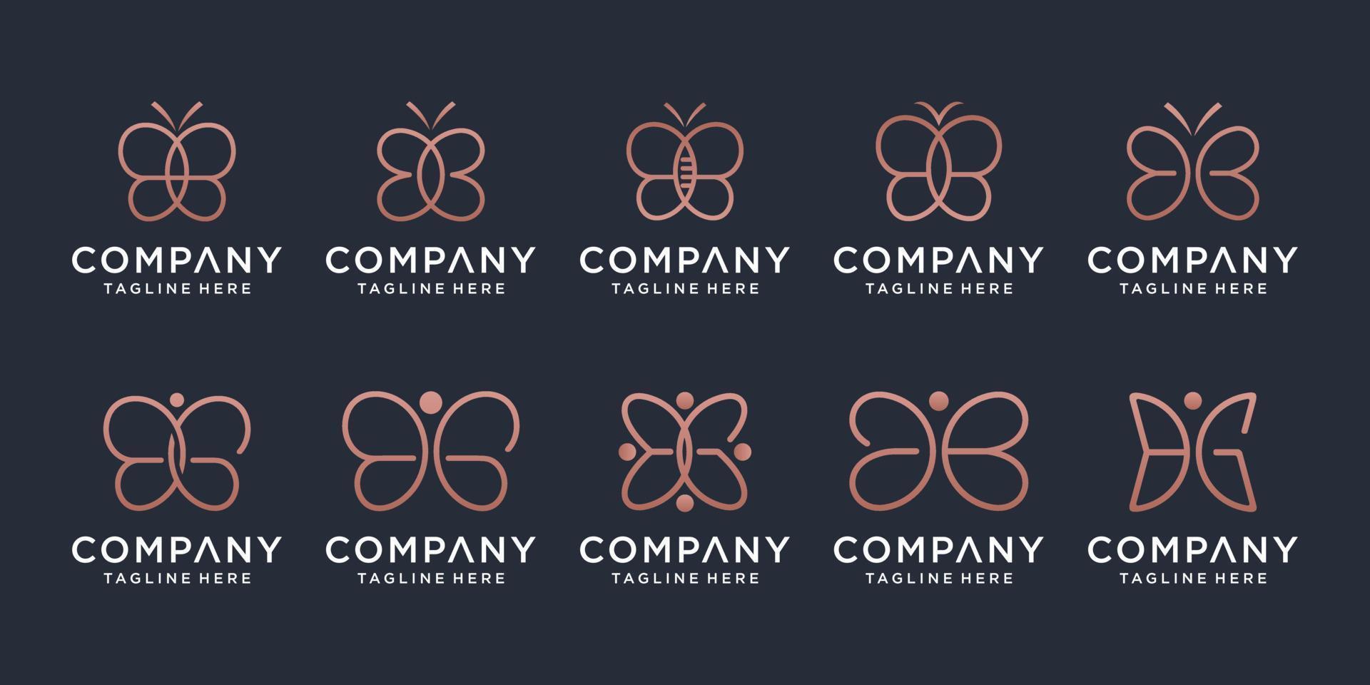 set of minimalist butterfly logo design with line art style. Beauty, luxury spa style. vector