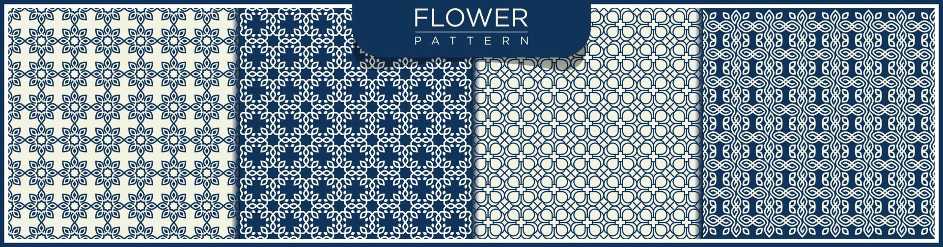 Set of Flower Abstract vector seamless line pattern.