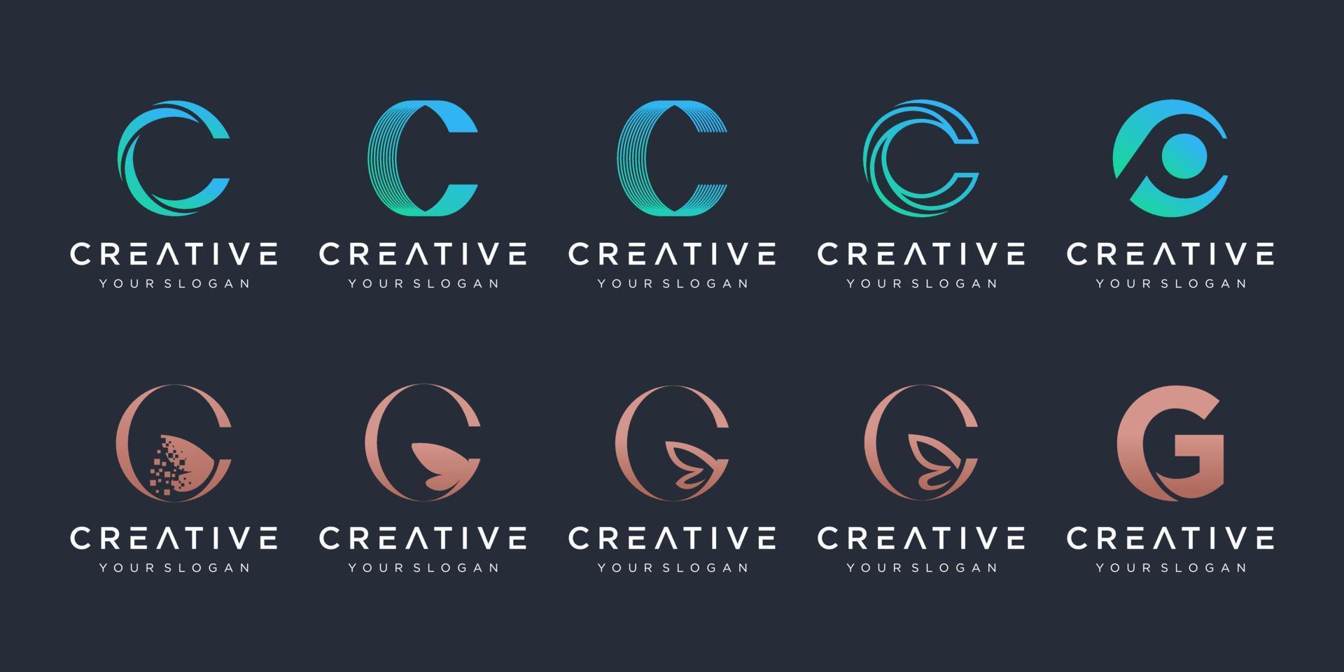 Set of creative letter C logo design template. icons for business of elegant, simple. vector