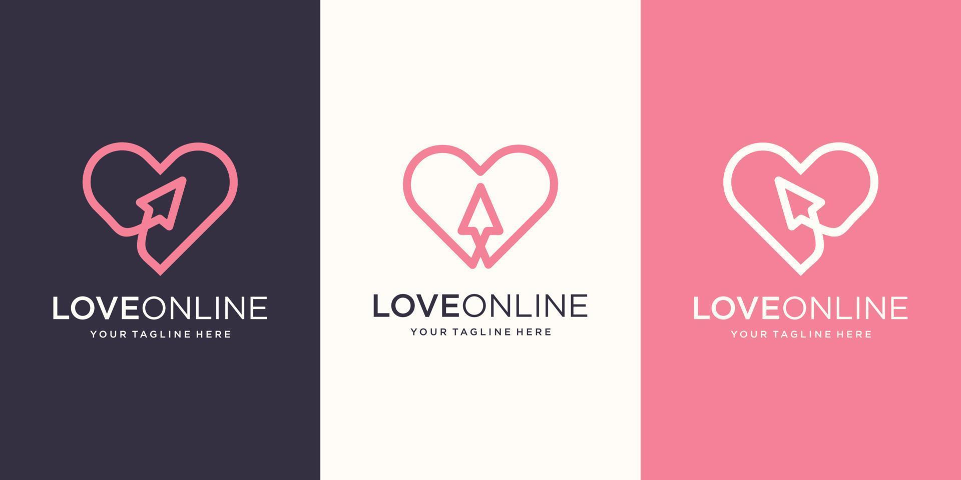 Me encanta la plantilla de diseños de logotipos en línea. cursor combinado con arte de línea de corazón. vector