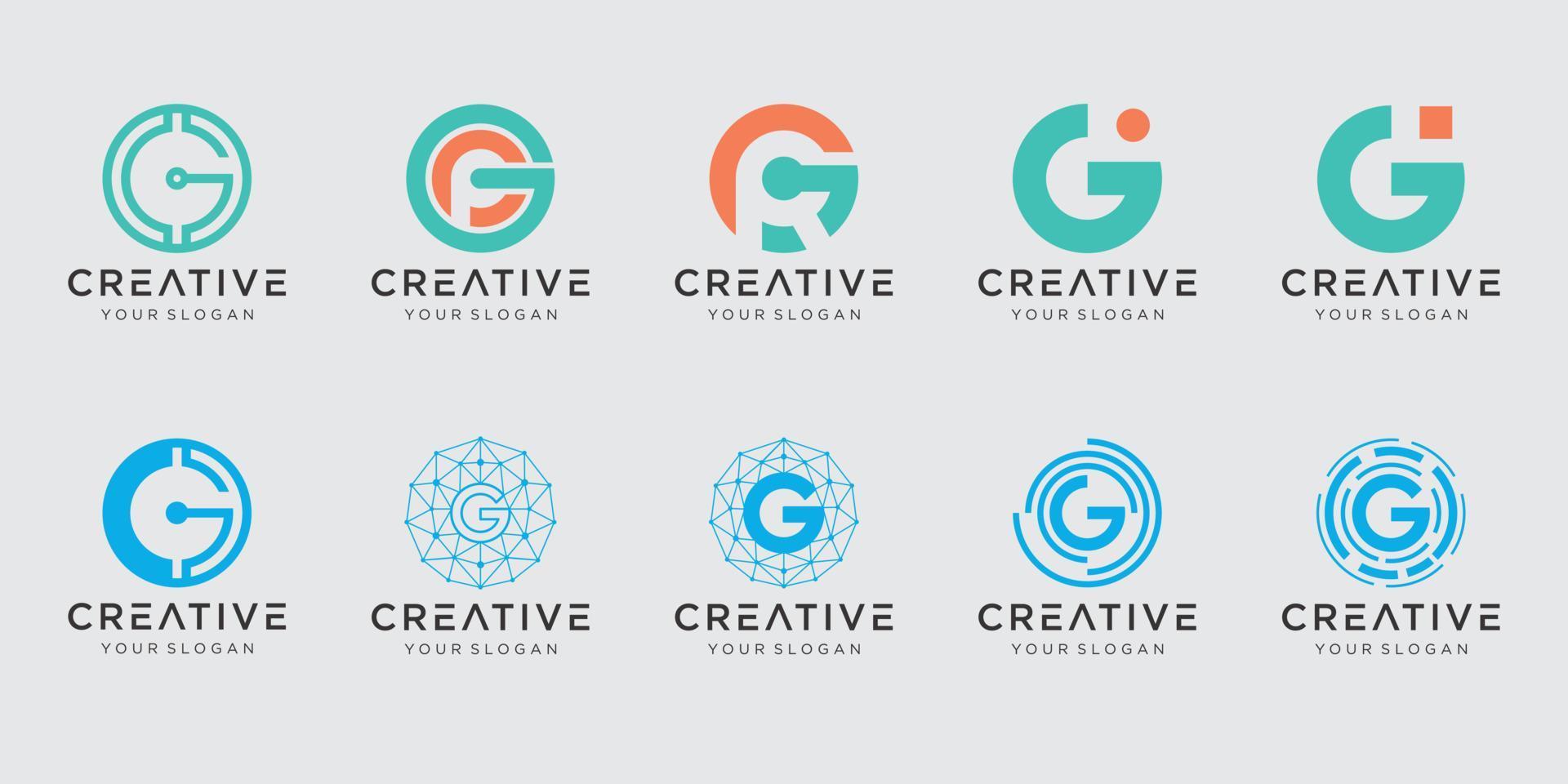 Set of abstract initial letter G logo template. icons for business of fashion, digital, technology vector