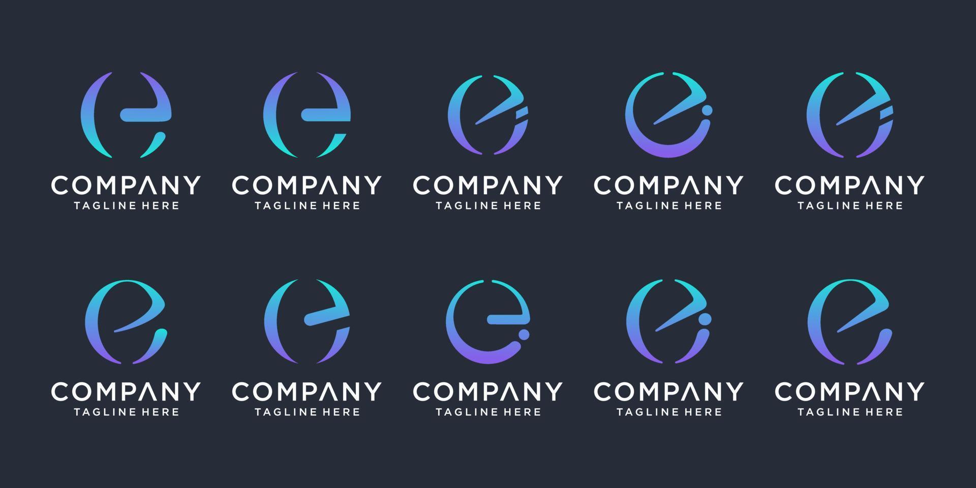Set of creative letter e logo design template. icons for business of finance, technology, luxury, elegant, simple. vector