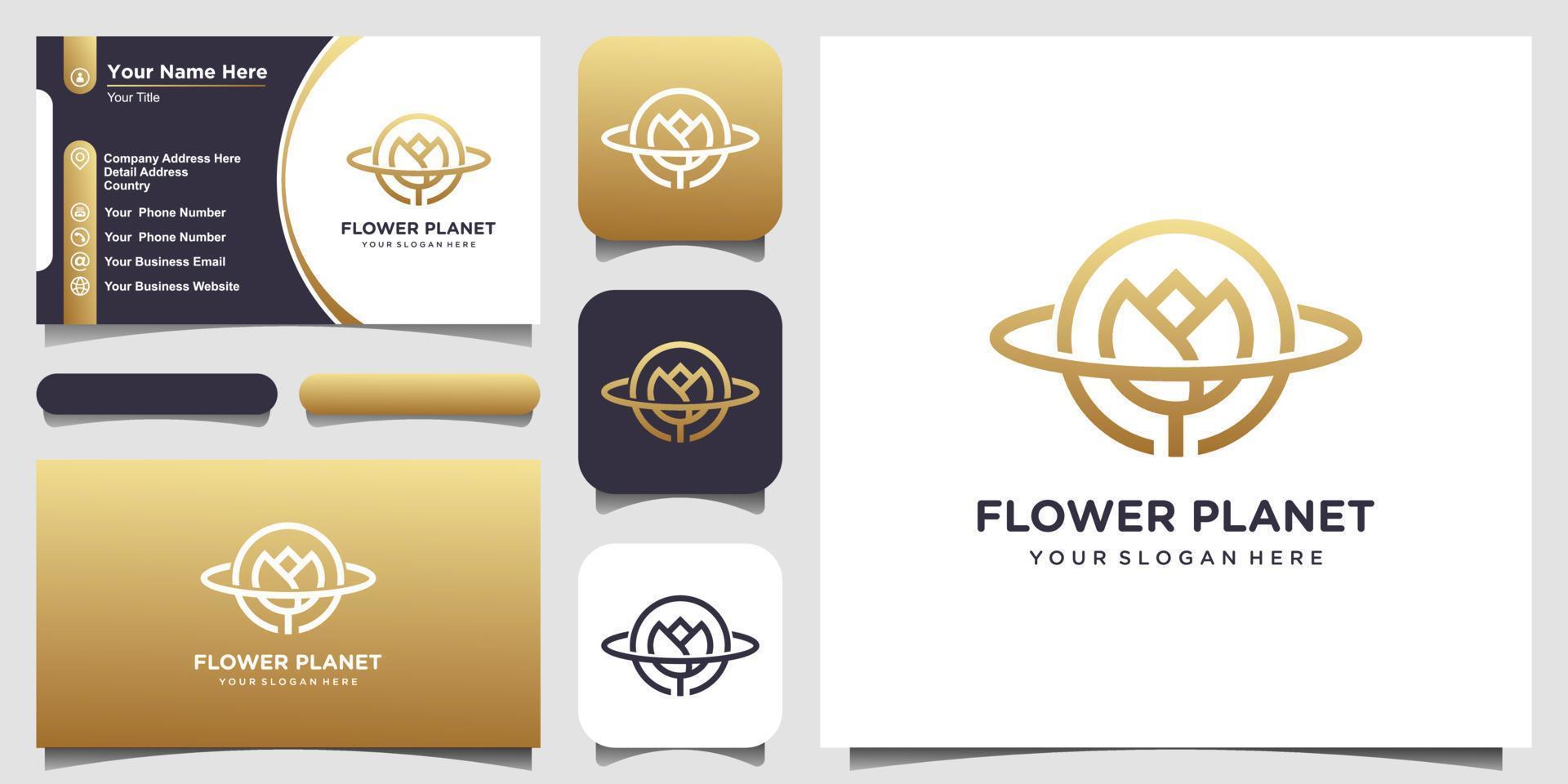 creative planet rose logo concept and business card design vector