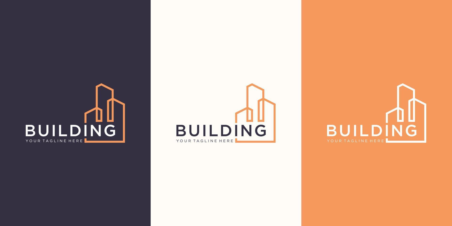 diseño de logotipo inmobiliario de marca de trabajo con estilo de arte de línea. resumen de construcción de la ciudad para la inspiración del diseño del logotipo. diseño de tarjeta de visita vector