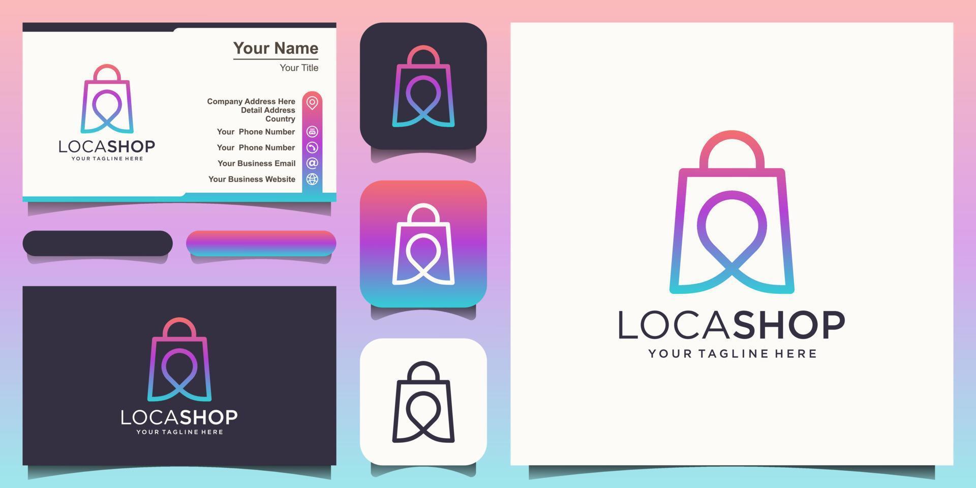 Shop Location Logo designs Template, bag combined with pin maps. vector