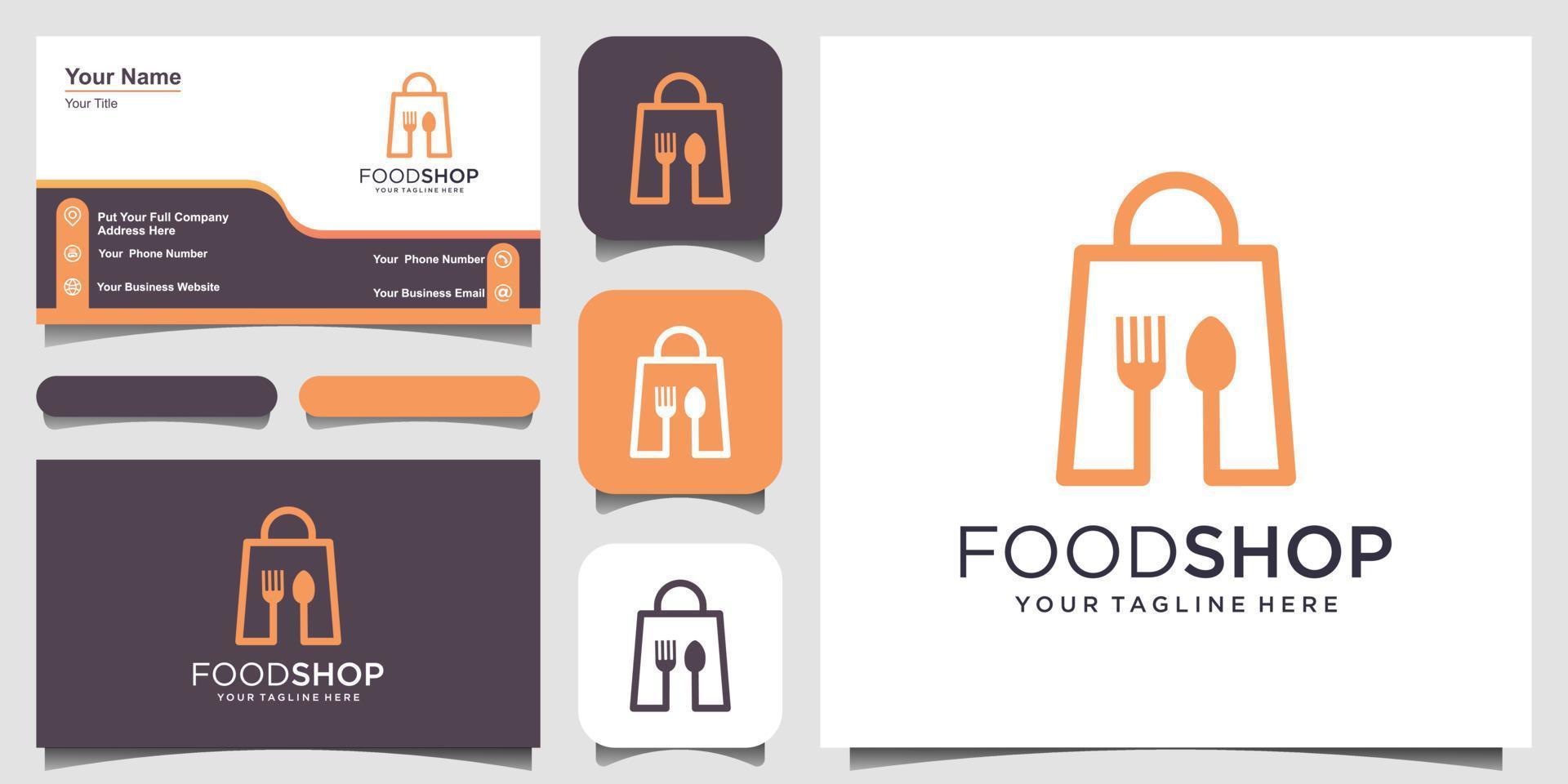plantilla de diseño de logotipo de tienda de alimentos, bolsa combinada con cuchara y cubiertos. vector