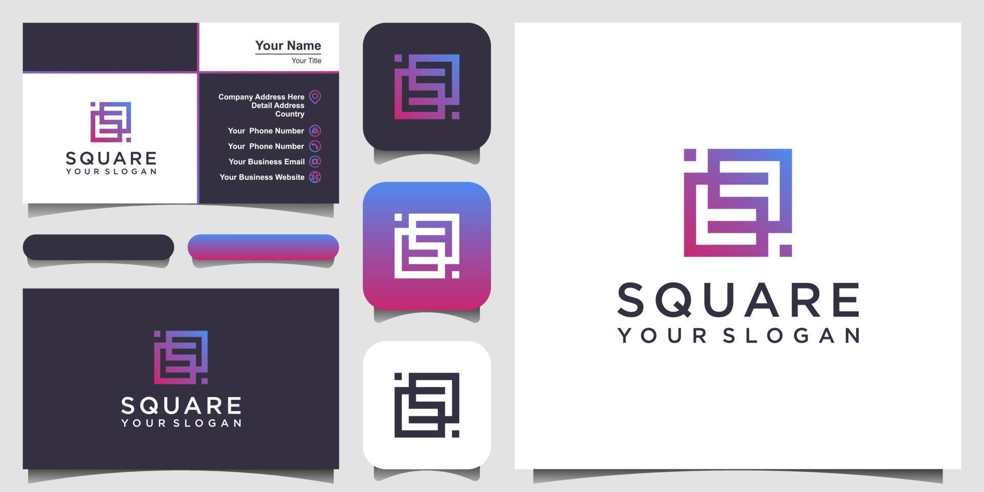 letter S with line art style square Vector logo. business card design