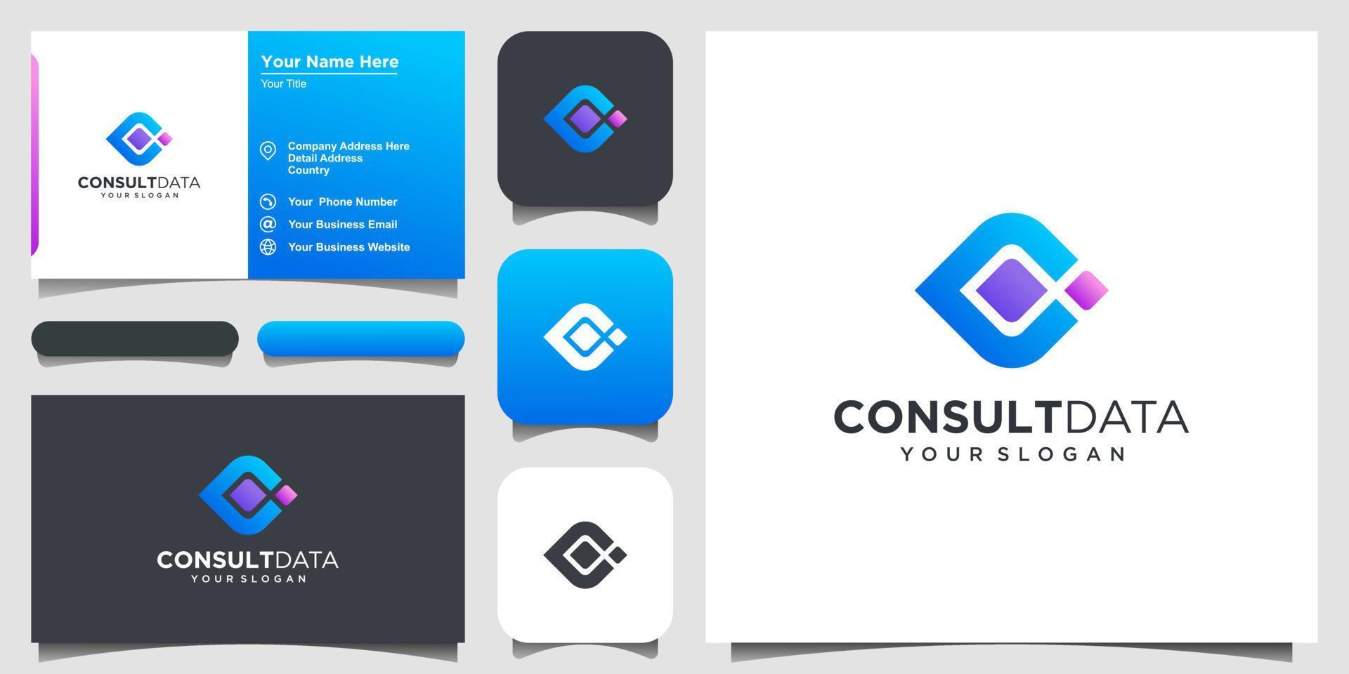 letter C with data tech solution logo design inspiration. icon and business card vector