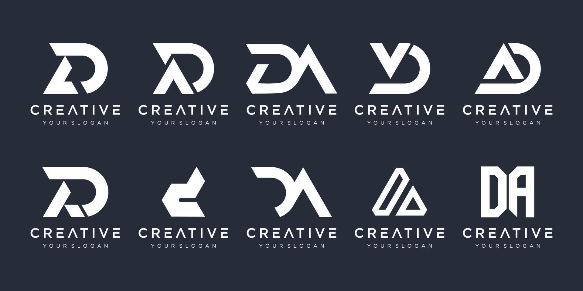 Set of abstract initial letter D, A logo design template. icons for business of fashion, sport, automotive, simple. vector