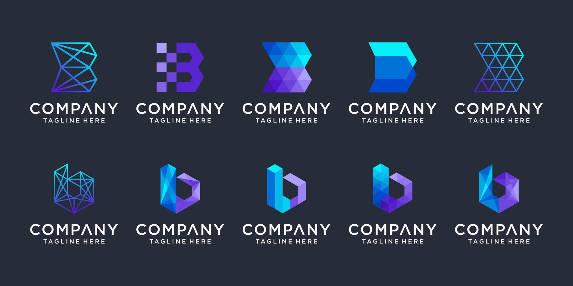 Set of creative letter B logo design template. icons for business technology digital. vector