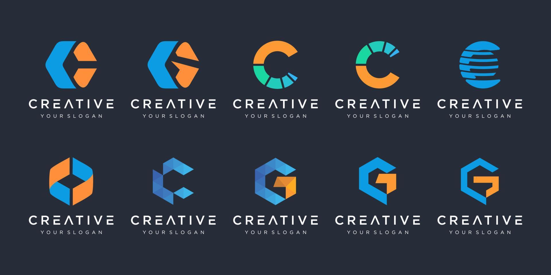 Set of creative letter C logo design template. icons for business of technology and digital, luxury, elegant, simple. vector