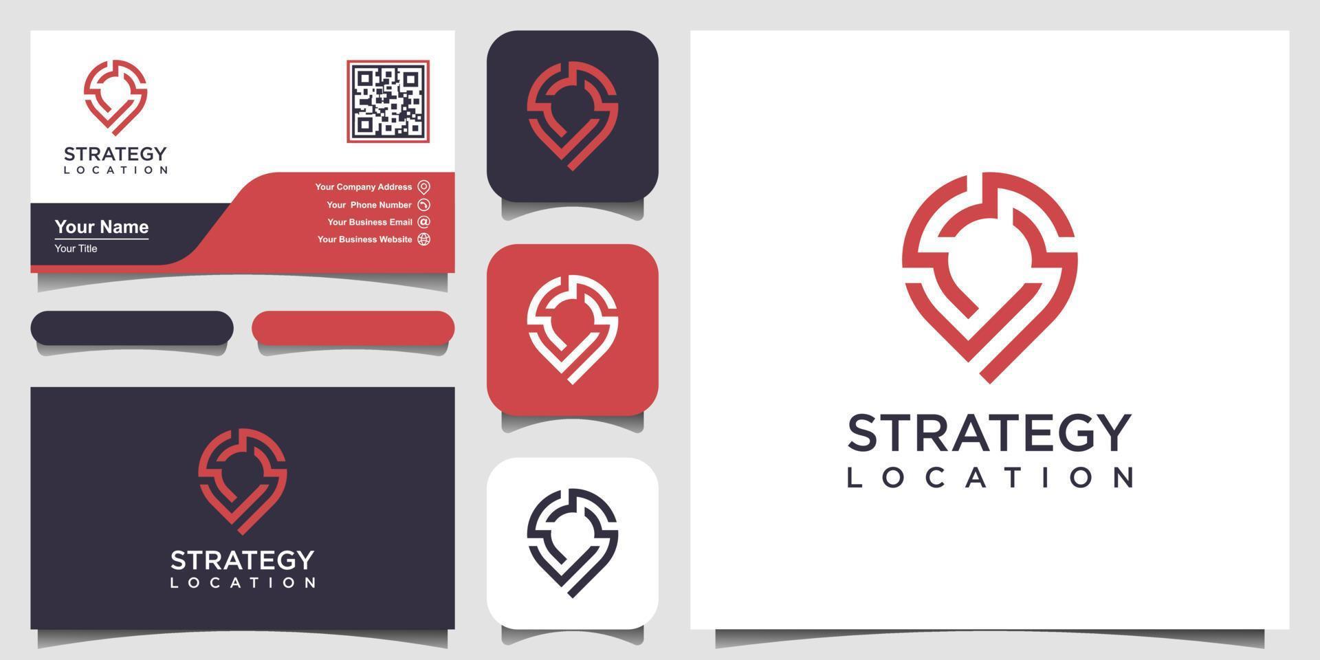 strategy location or Point Tech Logo and business card design. Creative Vector pin strategy technology, electronics, digital, for Icon or Design Concept.