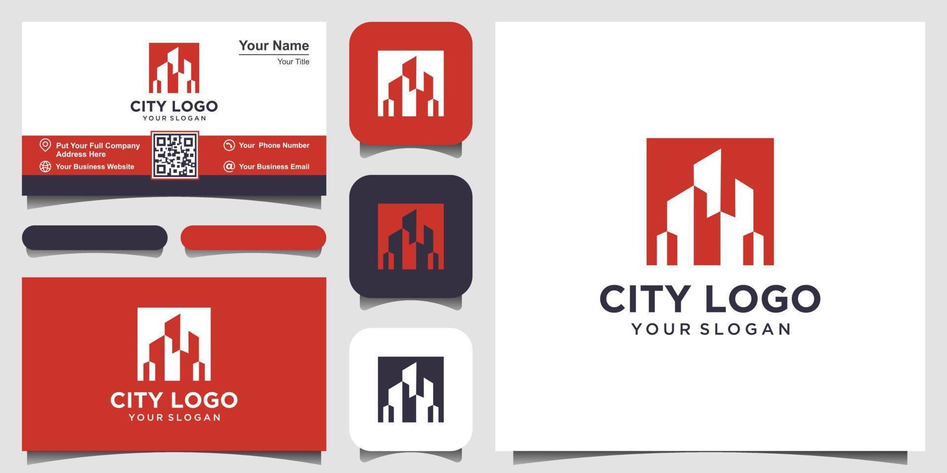 building construction logo design with negative space concept. logo design, icon and business card vector