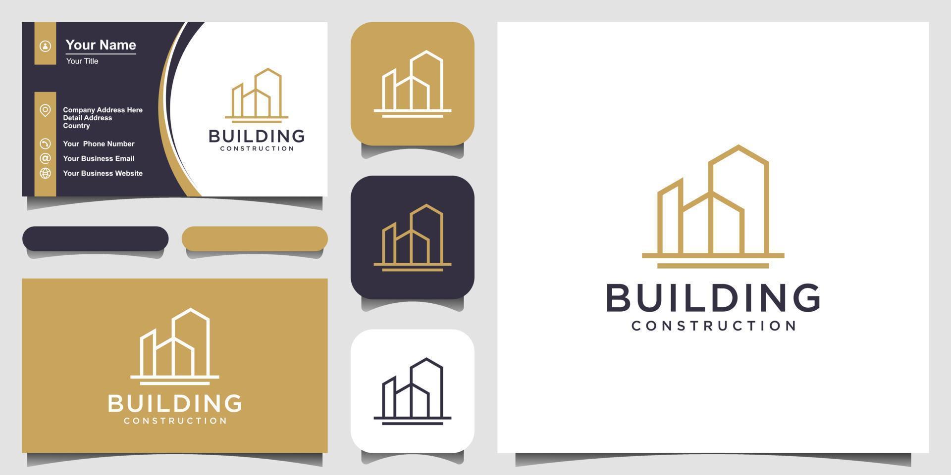 diseño de logotipo de construcción con estilo de arte de línea. resumen del edificio de la ciudad para la inspiración del diseño del logotipo y el diseño de la tarjeta de visita vector