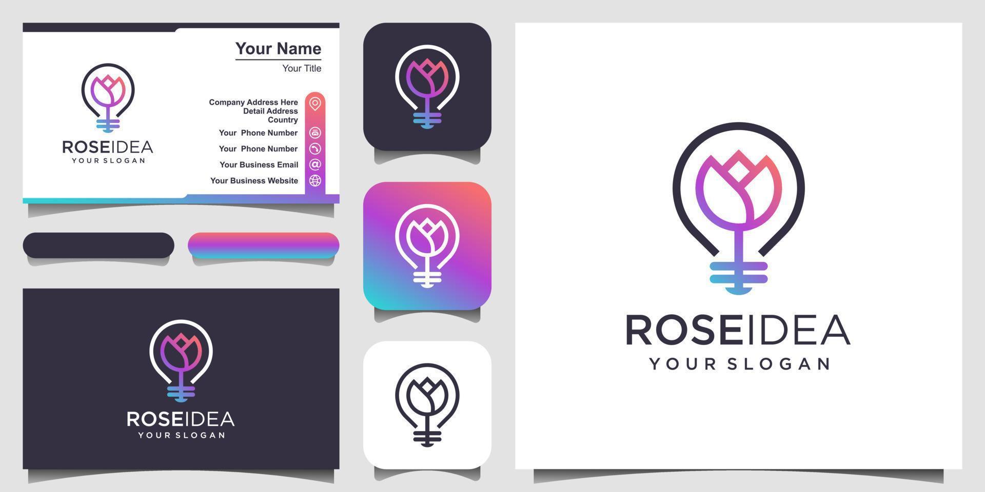 creative bulb lamp combined with flower. logo and business card design . vector