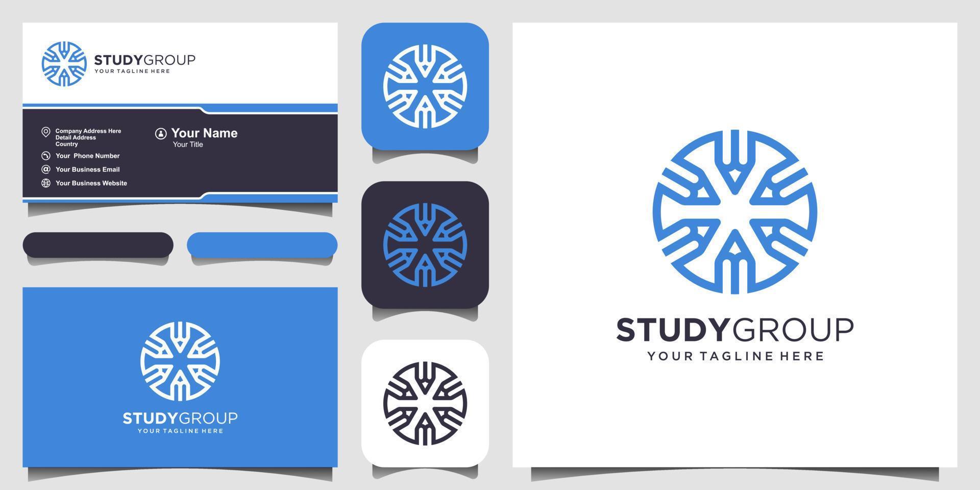 plantilla de diseños de logotipo de equipo de estudio. lápiz combinado con signo de círculo vector