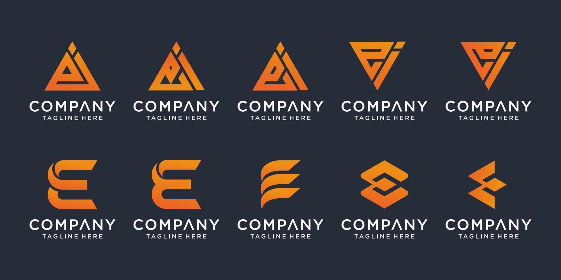 conjunto de plantilla de diseño de logotipo de carta creativa ei. iconos para negocios de lujo, elegantes, simples. vector