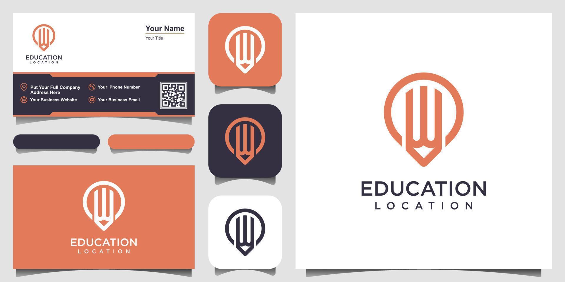 Pin pencil logo with line art style and business card design. vector