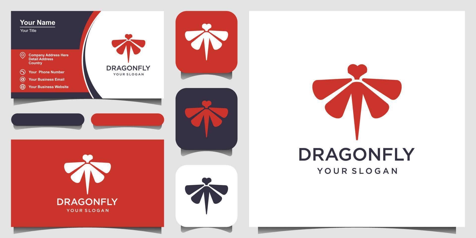 plantilla de diseño de logotipo de libélula e ilustración de vector de diseño de tarjeta de visita